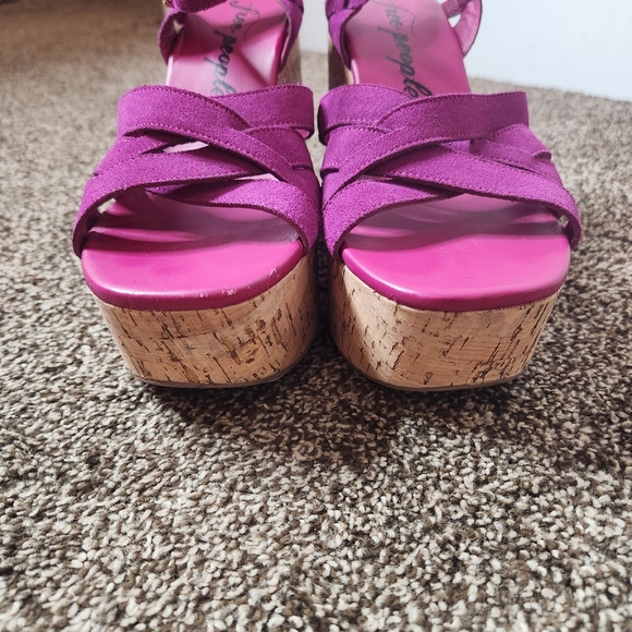 Free People Lisbon Cork Platform Shoes In Verbena Suede Size 37.5 / 7.5 - Picture 3 of 9